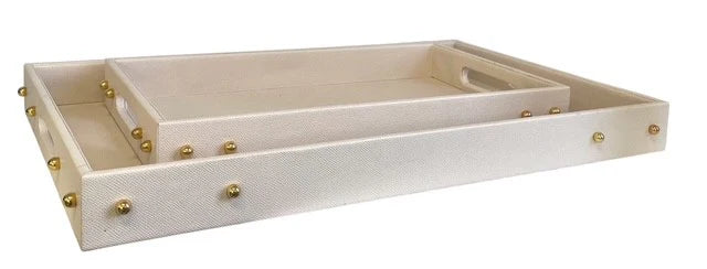 CREAM STUDDED DECOR TRAY : SMALL 42x25