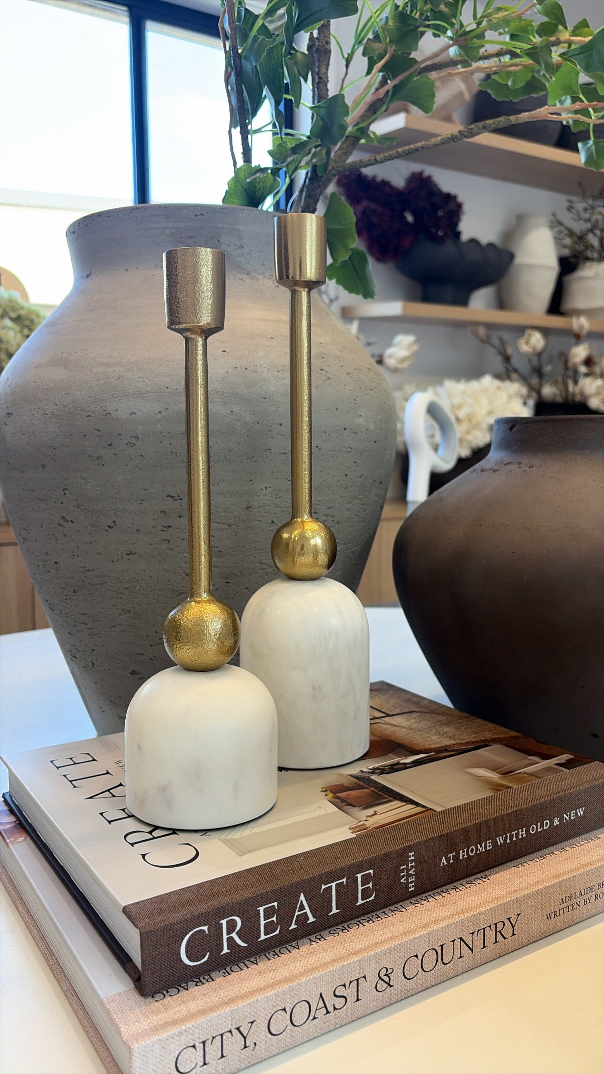 CANDLESTICK GOLD & MARBLE LARGE 31.5cm