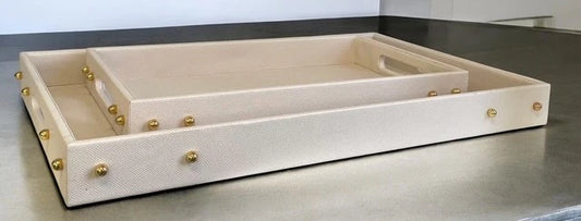 CREAM STUDDED DECOR TRAY : LARGE 56x35cm