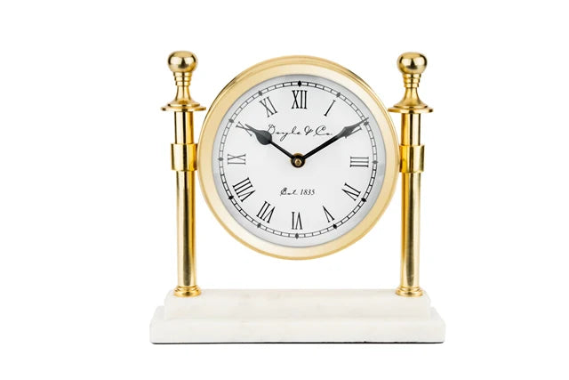 ROUND COLUMN CLOCK WHITE MARBLE BASE: GOLD