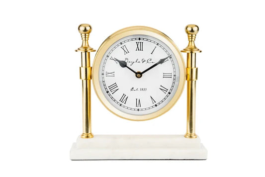 ROUND COLUMN CLOCK WHITE MARBLE BASE: GOLD