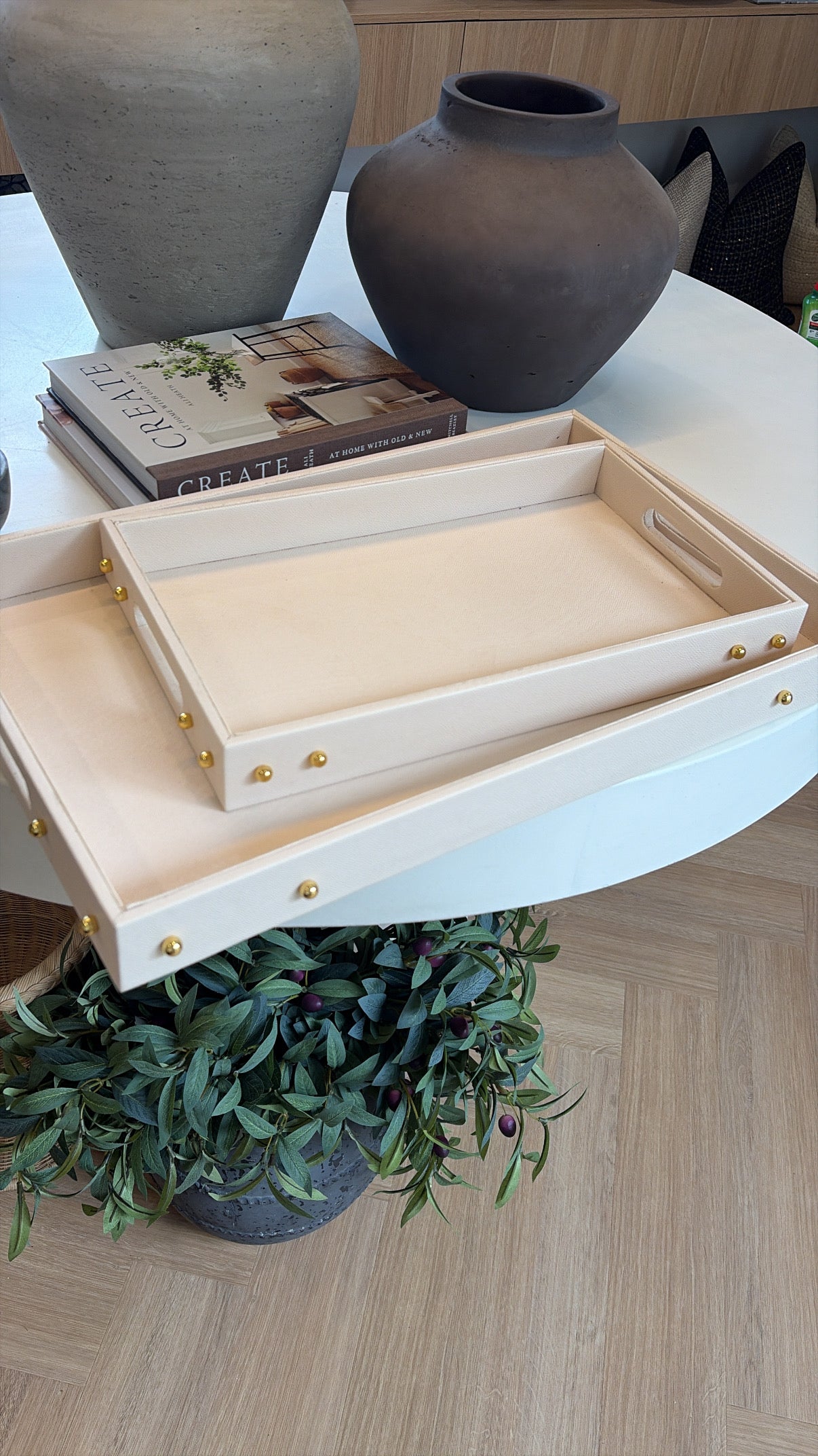 CREAM STUDDED DECOR TRAY : LARGE 56x35cm