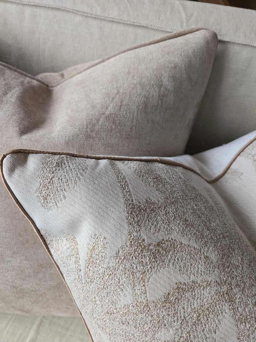 Soft taupe cushion w/ feather filled insert