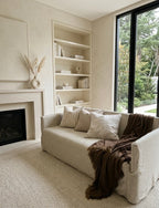 Soft taupe cushion w/ feather filled insert