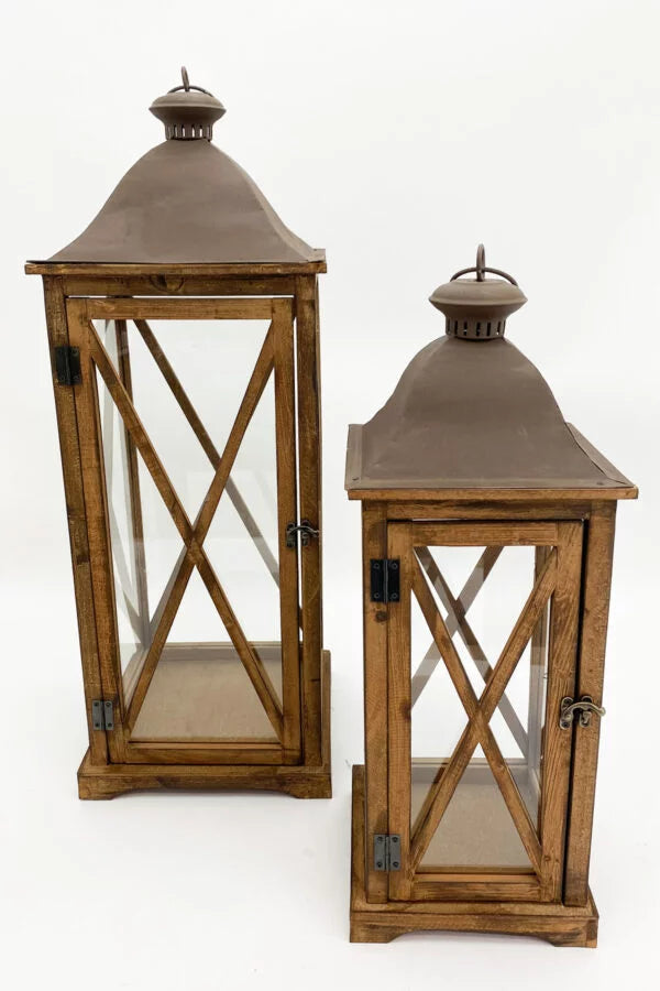 S/2 Wooden Lanterns